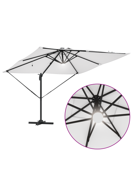 Кантилевер Roma чадър с LED Пясък 286x285x270 см Алуминий