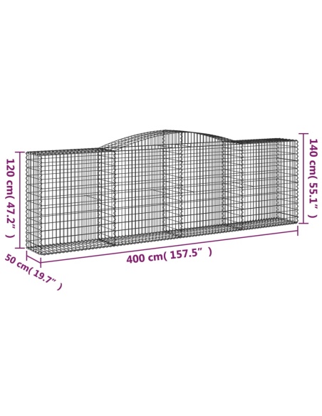 Дъговидна габионна кошница 400x50x120/140 см поцинковано желязо