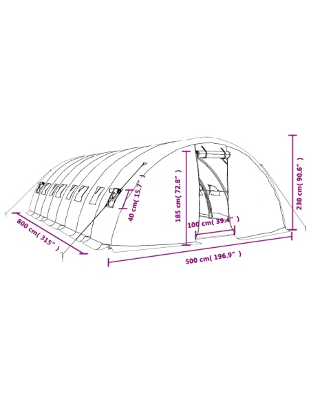 Оранжерия със стоманена рамка бяла 40 м² 8x5x2,3 м