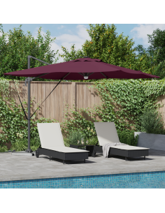 Кантилеверен Roma чадър с LED бордо червен 286x285x270 см алуминий
