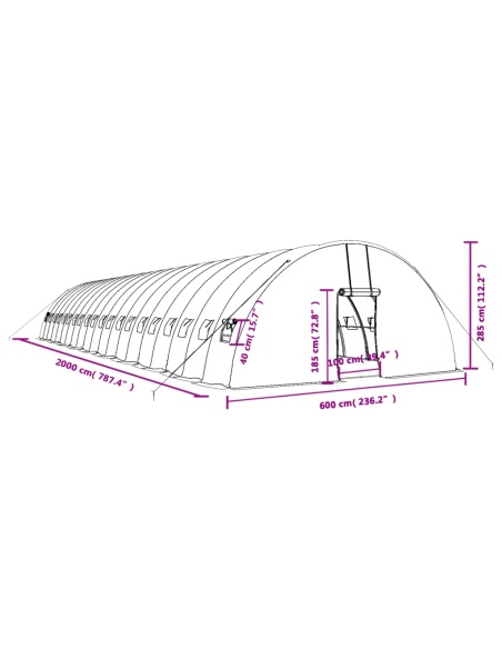 Оранжерия със стоманена рамка бяла 120 м² 20x6x2,85 м