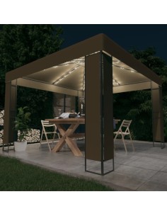 Шатра с двоен покрив и LED светещи стрингове, 3x3x2,7 м, таупе