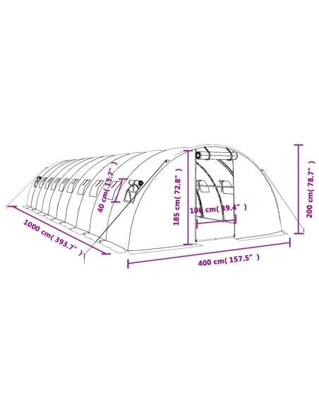 Оранжерия със стоманена рамка бяла 40 м² 10x4x2 м
