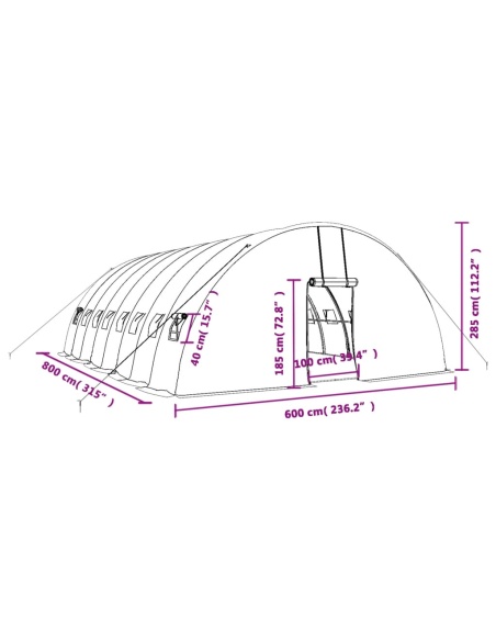Оранжерия със стоманена рамка бяла 48 м² 8x6x2,85 м