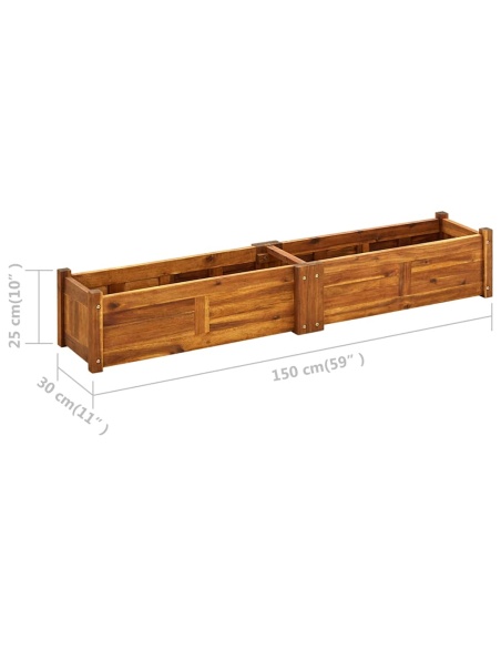 Градинска повдигната леха, акациево дърво, 150x30x25 см