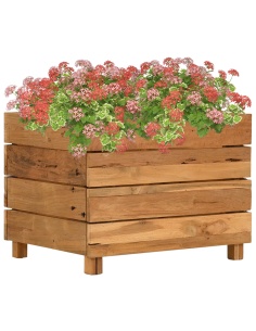 Повдигната леха 50x40x38 см рециклирано тиково дърво и стомана
