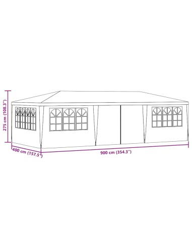Професионална парти шатра със стени 4x9 м бяла 90 г/м²