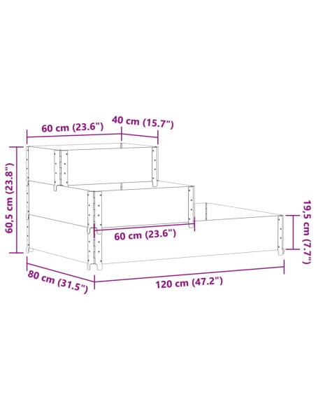 3-степенна повдигната леха 120x80 см масивна борова дървесина