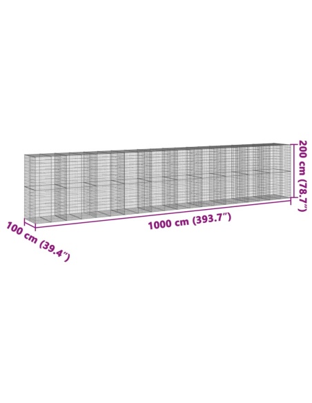 Габионна кошница с капак, 1000x100x200 см, поцинковано желязо