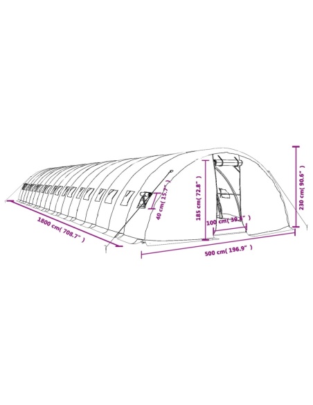 Оранжерия със стоманена рамка зелена 90 м² 18x5x2,3 м