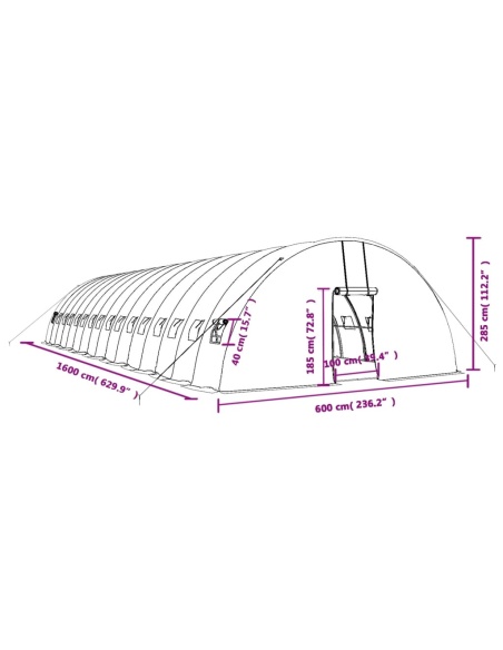 Оранжерия със стоманена рамка бяла 96 м² 16x6x2,85 м