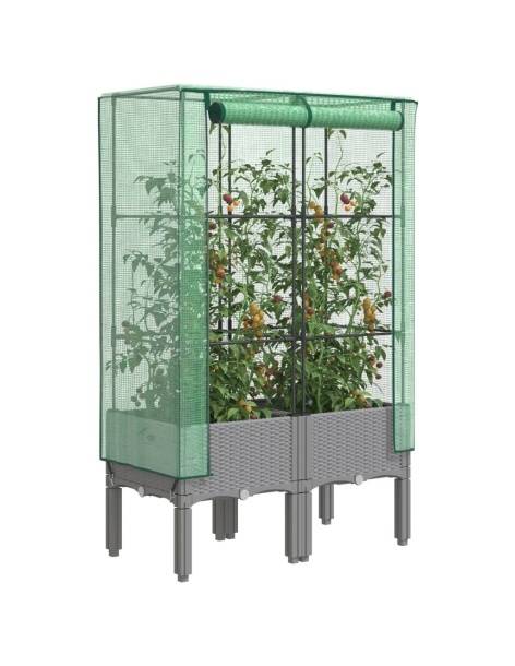 Повдигнато легло с оранжерия калъф, ратанов вид, 80x40x140 см