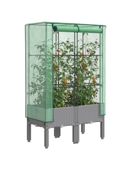 Повдигнато легло с оранжерия калъф, ратанов вид, 80x40x140 см