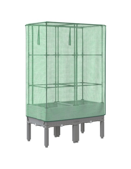 Повдигнато легло с оранжерия калъф, ратанов вид, 80x40x140 см