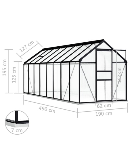 Оранжерия с опорна рамка, антрацит, алуминий, 9,31 м²