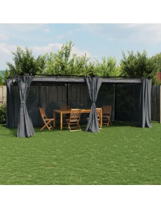 Беседка с пердета, антрацит, 6x3 м, стомана
