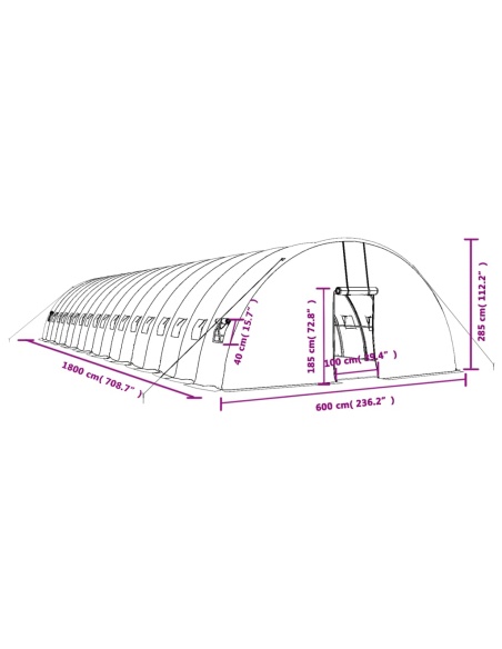 Оранжерия със стоманена рамка бяла 108 м² 18x6x2,85 м