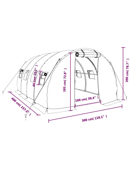 Оранжерия със стоманена рамка зелена 12 м² 4x3x2 м