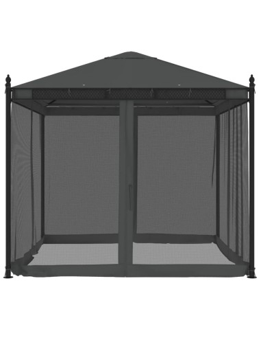 Беседка с мрежести стени, антрацит, 2,93x2,93 м, стомана