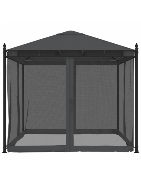 Беседка с мрежести стени, антрацит, 2,93x2,93 м, стомана