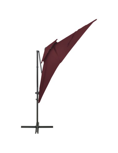 Конзолен градински чадър с двоен покрив, бордо, 250x250 см