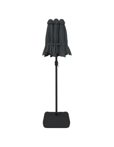 Градински чадър с двоен покрив и LED, антрацит, 316x145 см