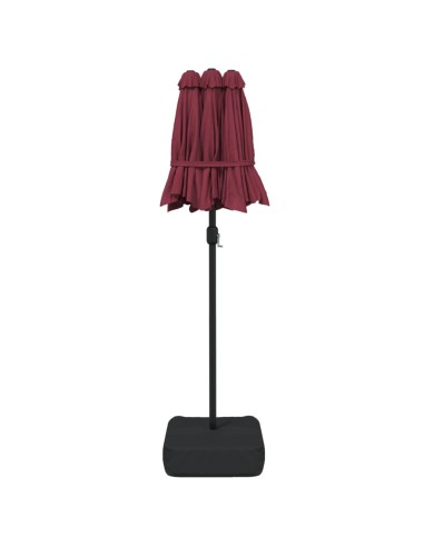 Градински чадър с двоен покрив и LED, бордо червен, 316x145 см