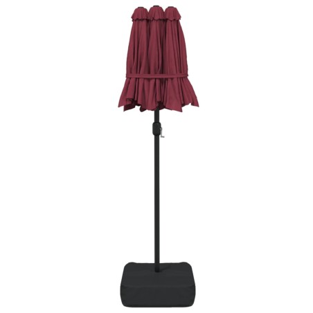 Градински чадър с двоен покрив и LED, бордо червен, 316x145 см