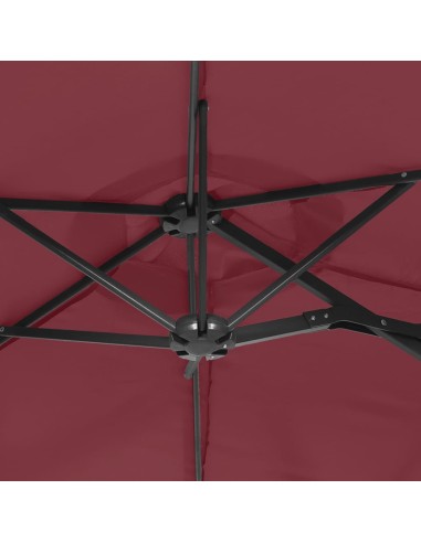 Градински чадър с двоен покрив и LED, бордо червен, 316x145 см