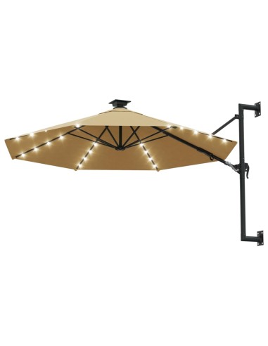 Градински чадър за монтаж на стена, с LED, 300 см, таупе