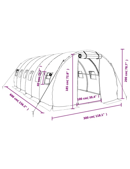 Оранжерия със стоманена рамка бяла 18 м² 6x3x2 м