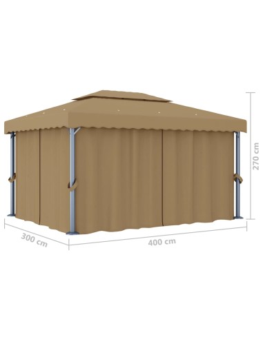 Шатра със завеси, 4x3 м, таупе, алуминий