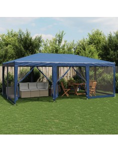 Парти палатка с 10 мрежести странични стени, синя, 6x4 м, HDPE