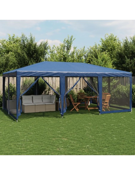 Парти палатка с 10 мрежести странични стени, синя, 6x4 м, HDPE