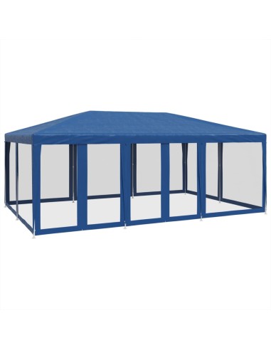 Парти палатка с 10 мрежести странични стени, синя, 6x4 м, HDPE