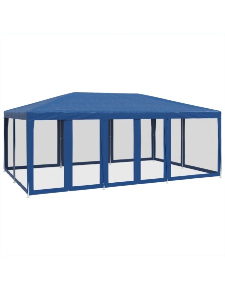 Парти палатка с 10 мрежести странични стени, синя, 6x4 м, HDPE