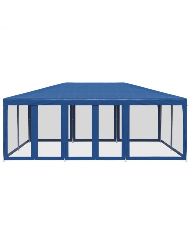 Парти палатка с 10 мрежести странични стени, синя, 6x4 м, HDPE