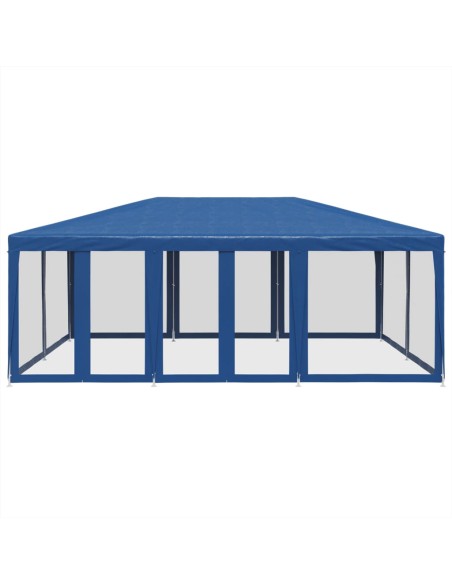 Парти палатка с 10 мрежести странични стени, синя, 6x4 м, HDPE