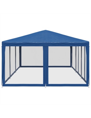 Парти палатка с 10 мрежести странични стени, синя, 6x4 м, HDPE