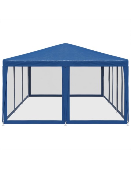 Парти палатка с 10 мрежести странични стени, синя, 6x4 м, HDPE