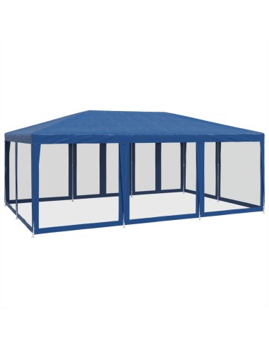 Парти палатка с 10 мрежести странични стени, синя, 6x4 м, HDPE