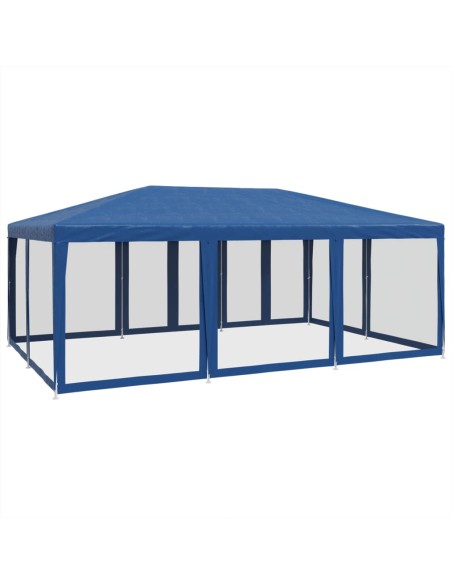 Парти палатка с 10 мрежести странични стени, синя, 6x4 м, HDPE