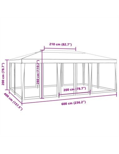 Парти палатка с 10 мрежести странични стени, синя, 6x4 м, HDPE