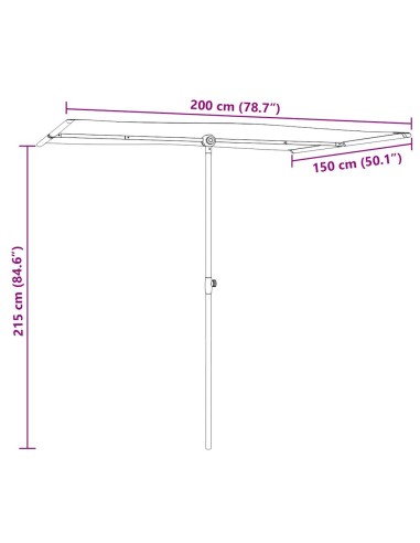 Градински чадър с алуминиев прът, 2x1,5 м, черен