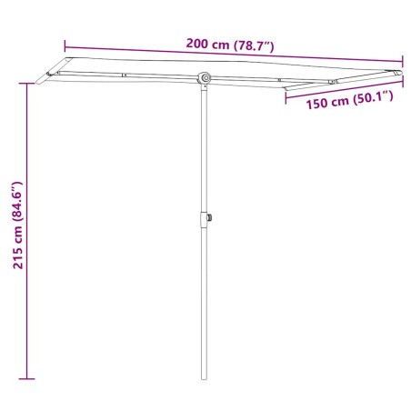 Градински чадър с алуминиев прът, 2x1,5 м, черен