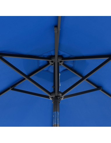 Градински чадър с LED и стоманен прът лазурносин 225x225x212 см