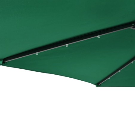 Градински чадър с LED и стоманен прът, зелена, 225x225x212 см