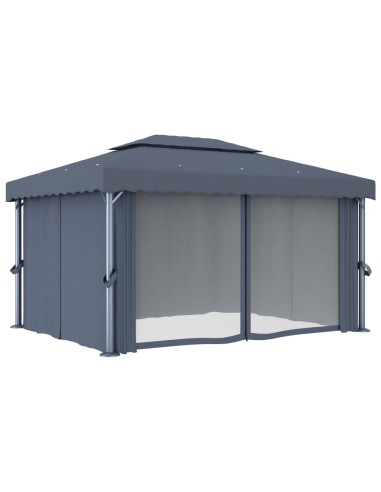 Шатра със завеси, 4x3 м, антрацит, алуминий