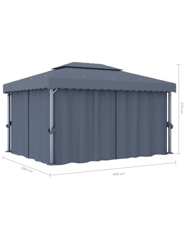 Шатра със завеси, 4x3 м, антрацит, алуминий