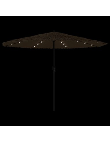 Градински чадър с LED и стоманен прът, кафяв, 324x324x247 см
